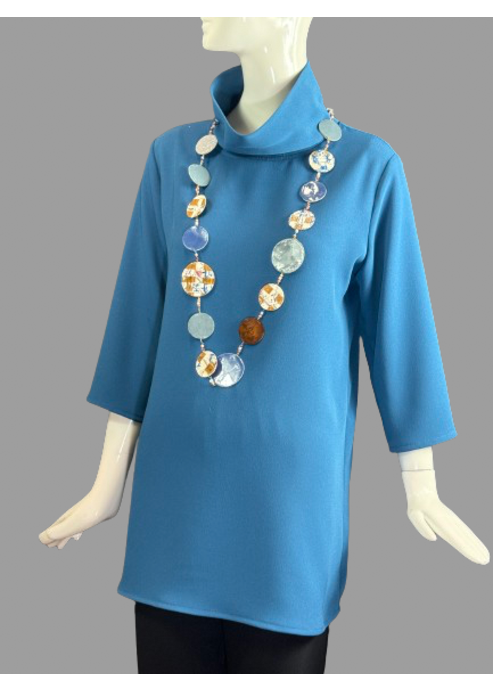 T2395-MS078 Ocean Blue Sophia Stand Collar Tunic