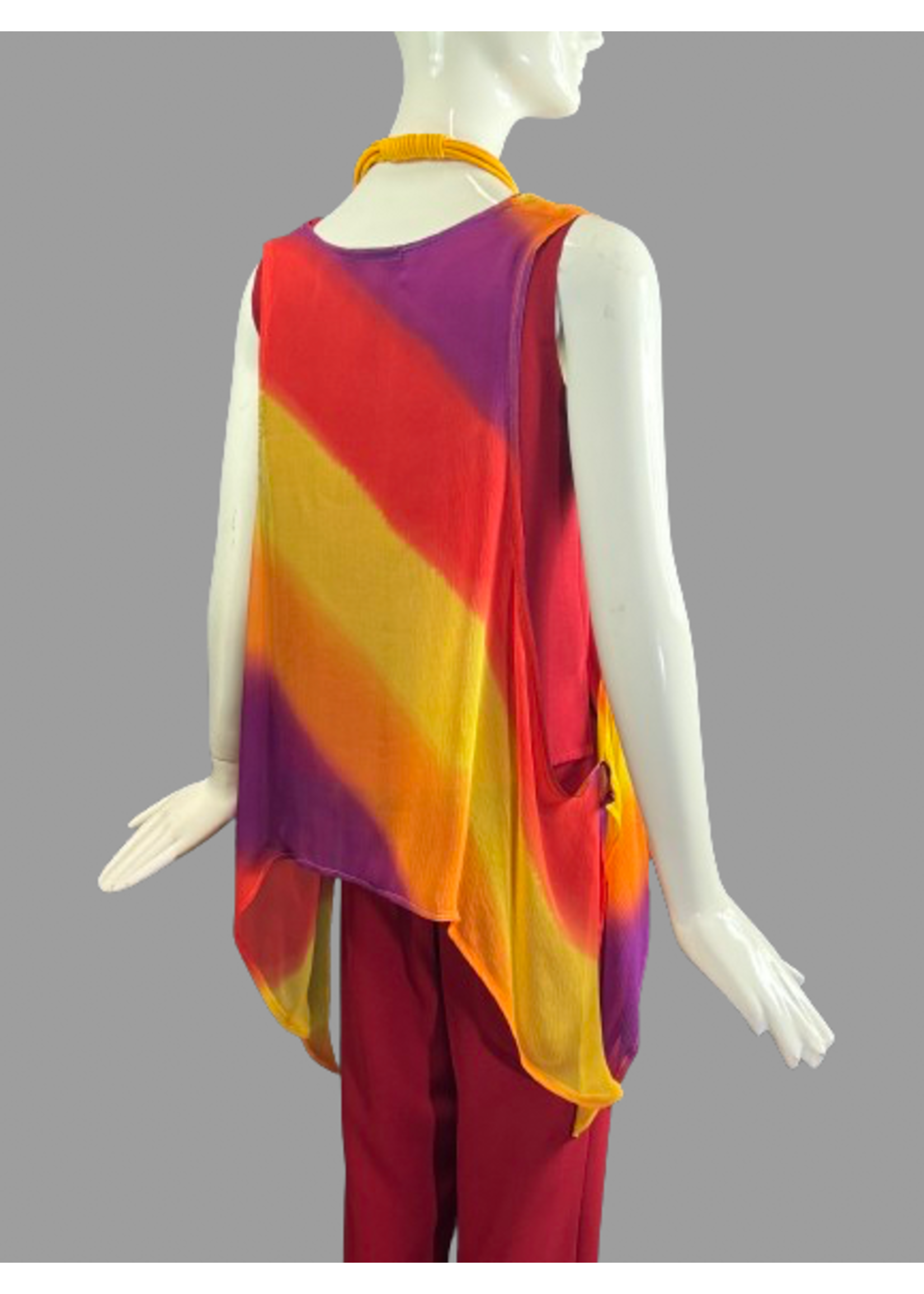 V3041-S473-O/S Orange,Purple,red & Yellow Silk Vest O/S