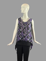 V3041-Purple, Black & white Print Georgette Vest O/S