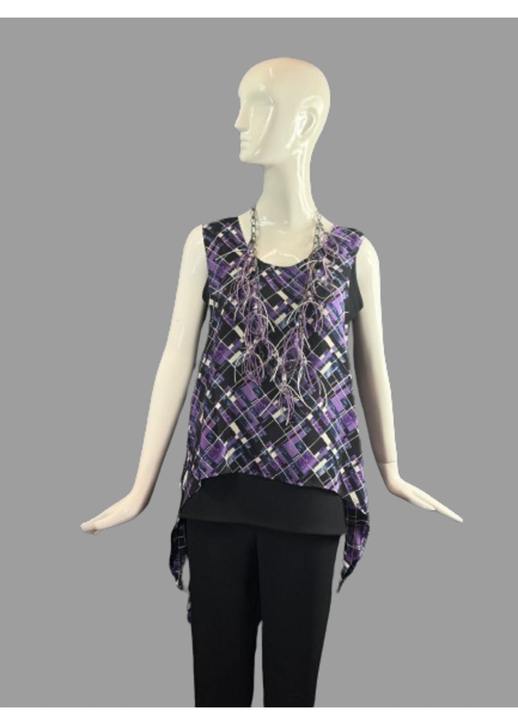 V3041-Purple, Black & white Print Georgette Vest O/S