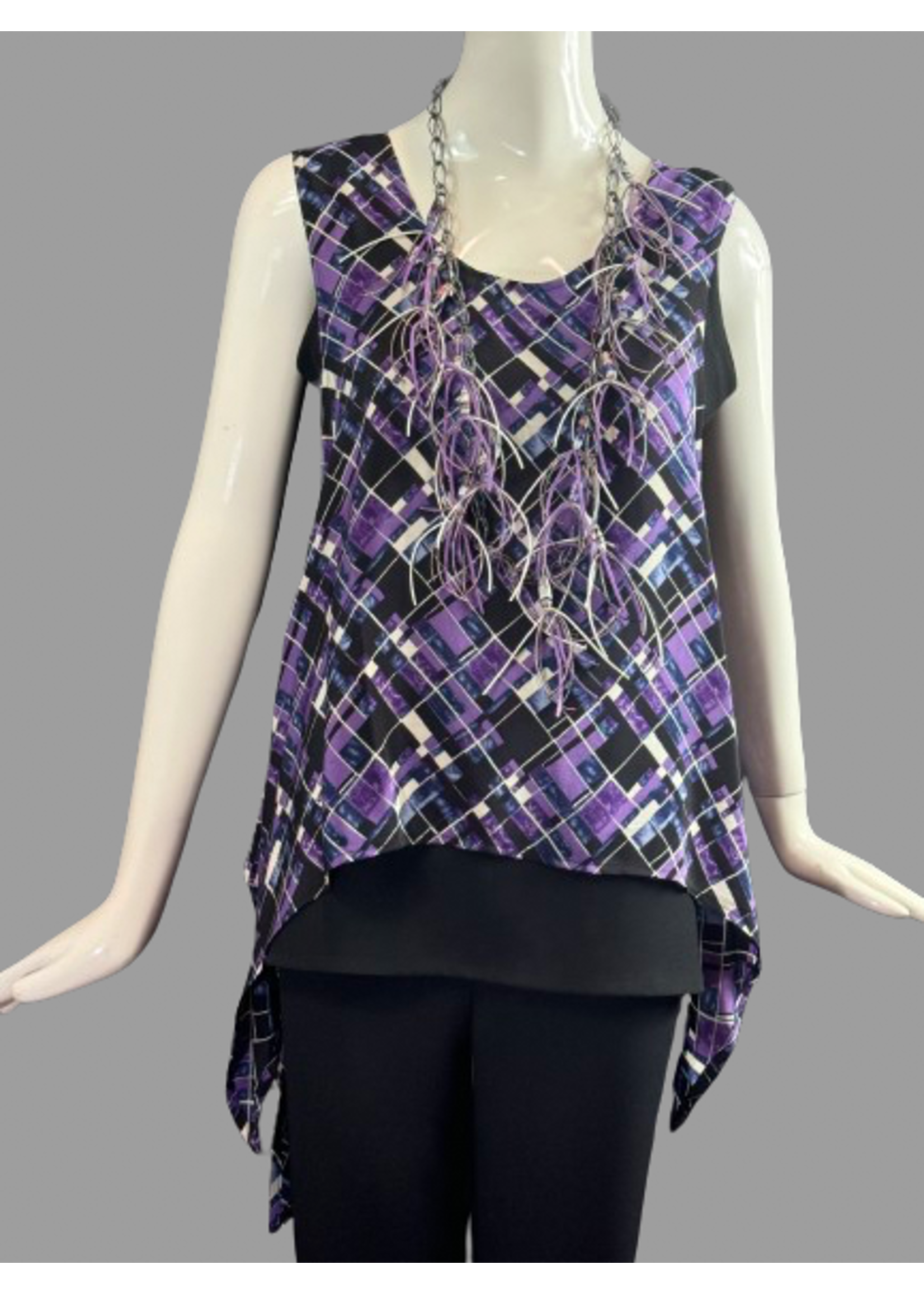 V3041-Purple, Black & white Print Georgette Vest O/S