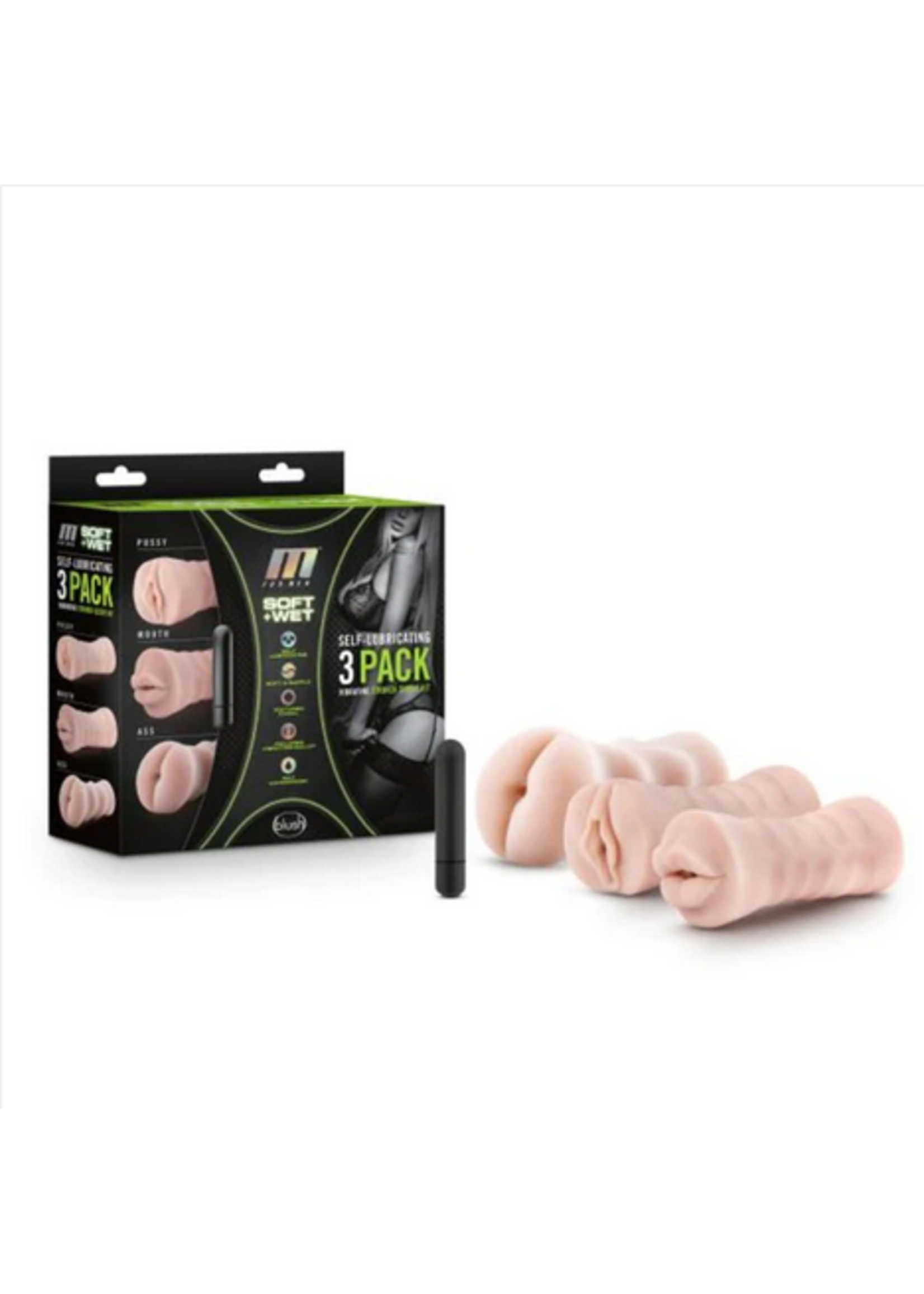 M for Men Self Lubricating Vibrating Strokers 3 Pack