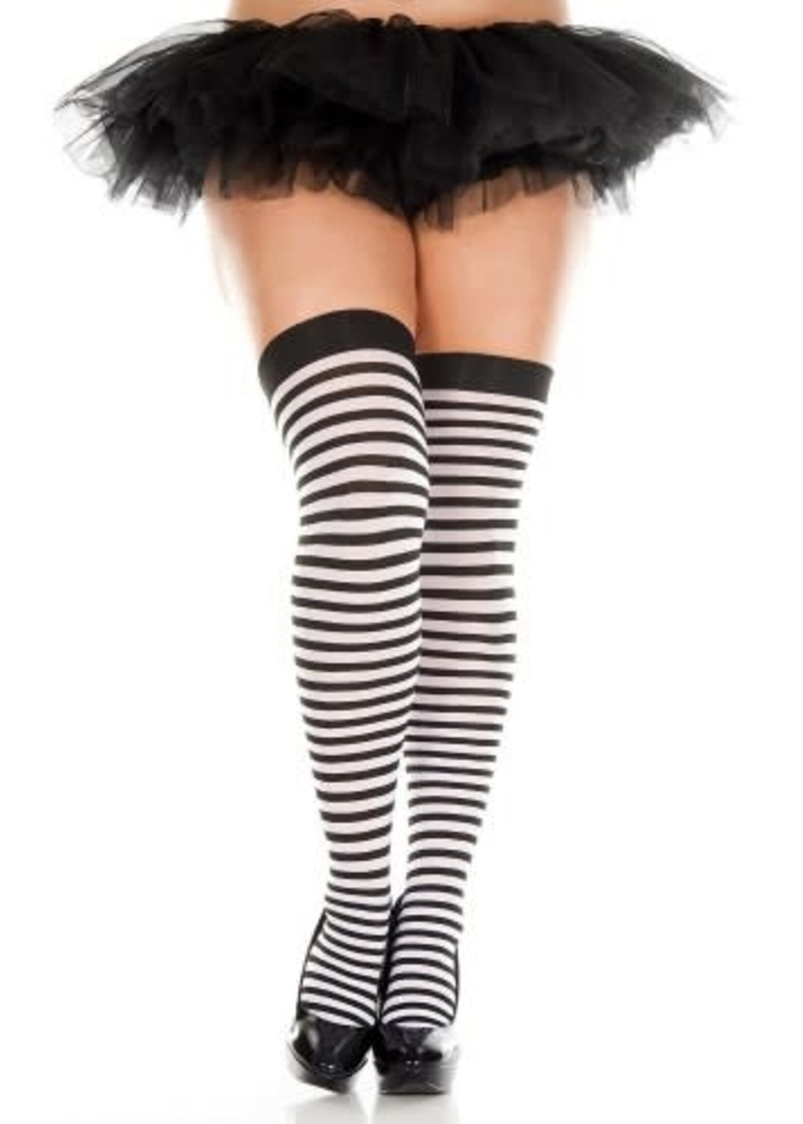Music Legs Opaque striped thigh high stockings with a thick opaque top Queen