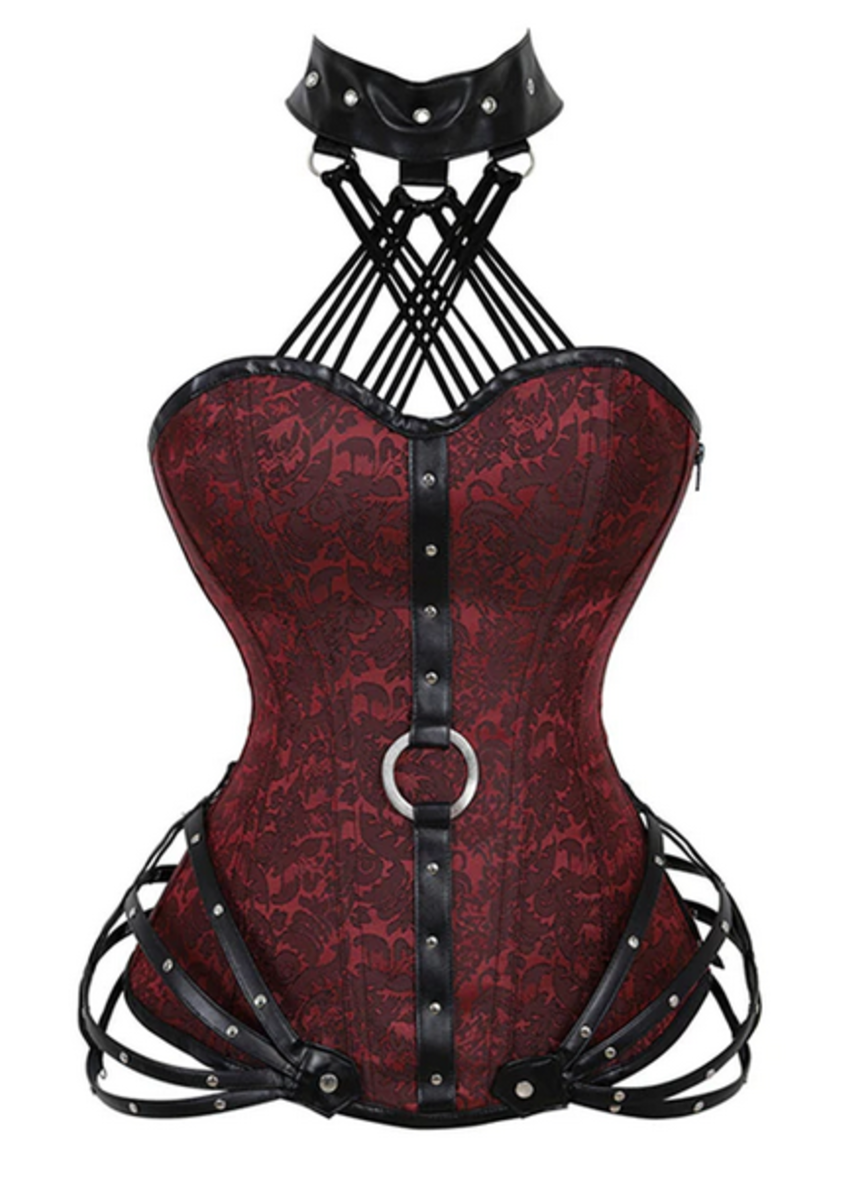 Wechery Boned Steampunk Dark Red Boned Corset