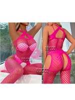 Crisscross Crotchless Hot Pink Bodysuit O/S