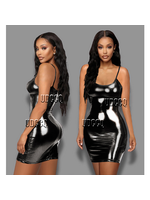 Tight Shiny Wet look Dress with Straps BLK O/S