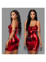 Tight Shiny Wet look Dress with Straps RED O/S