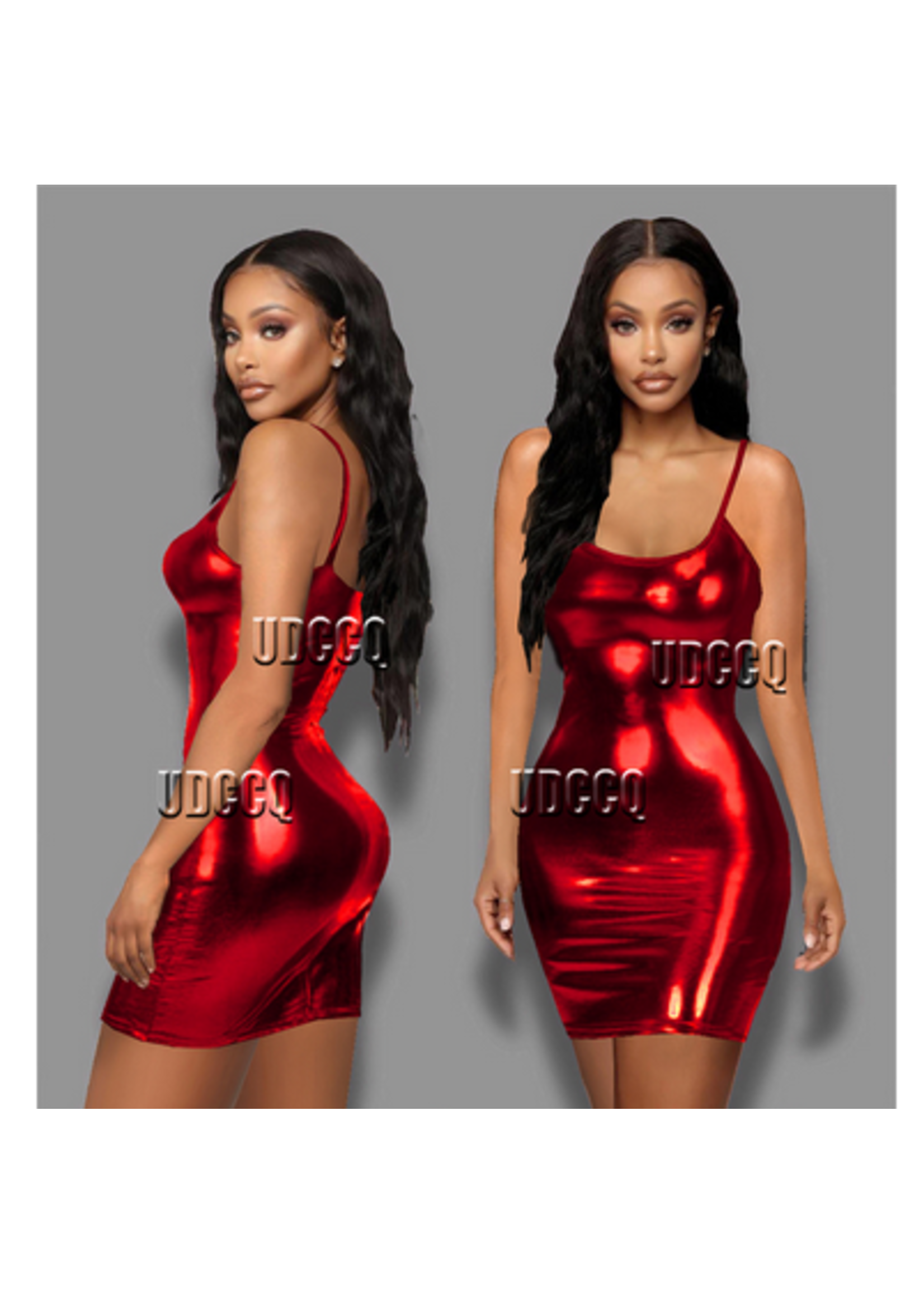 Tight Shiny Wet look Dress with Straps RED O/S