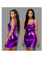 Tight Shiny Wet look Dress with Straps PUR O/S
