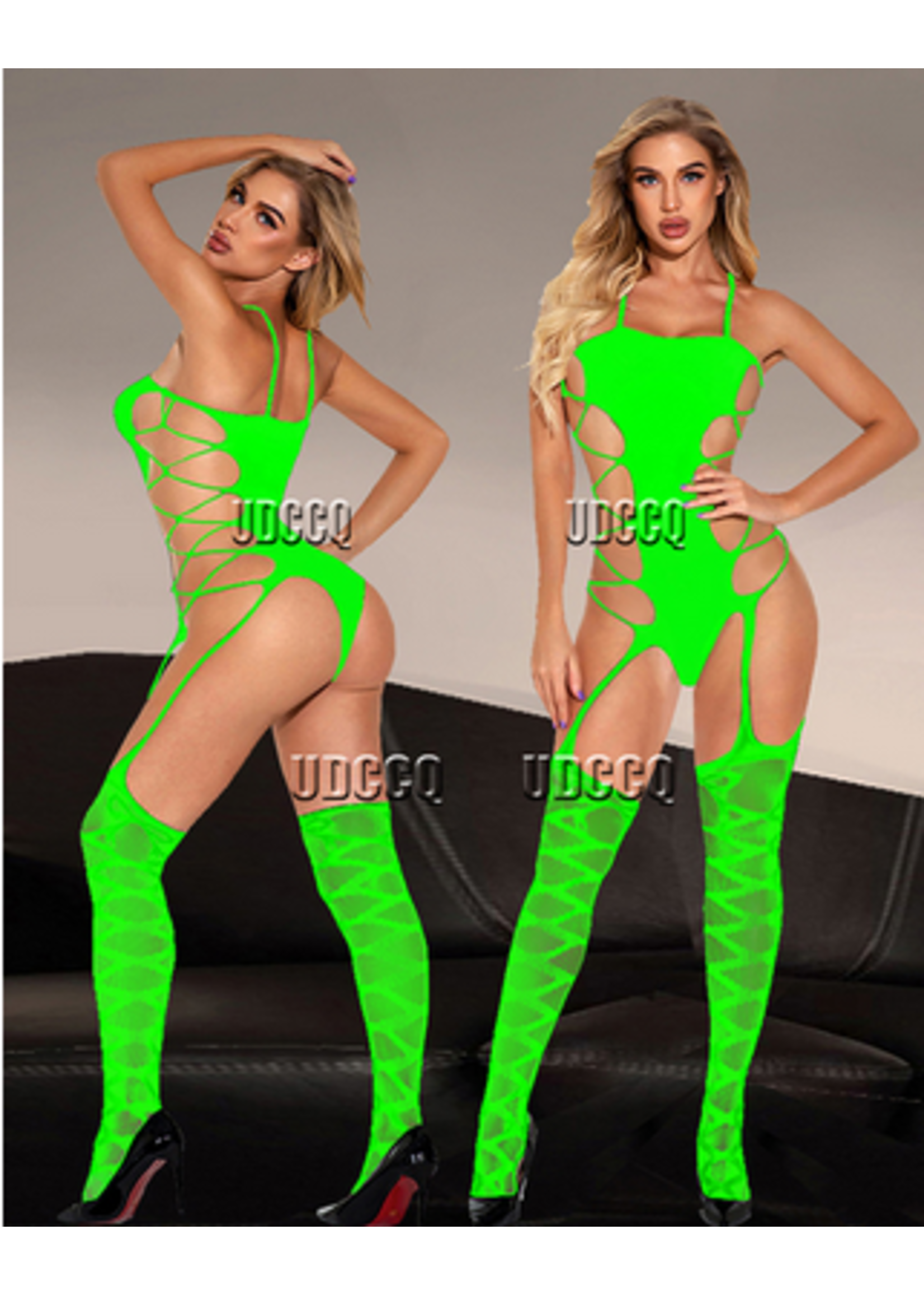 Smoosh Neon Green Openside Bodysuit w/t Tights