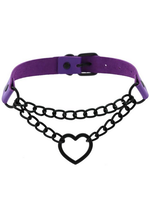 Choke Chain Heart Collar Purp w/t Blk Chain