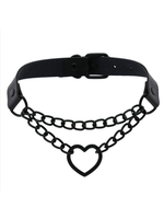 Choke Chain Heart Collar Blk w/t Blk Chain