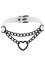 Choke Chain Heart Collar White w/t Blk Chain
