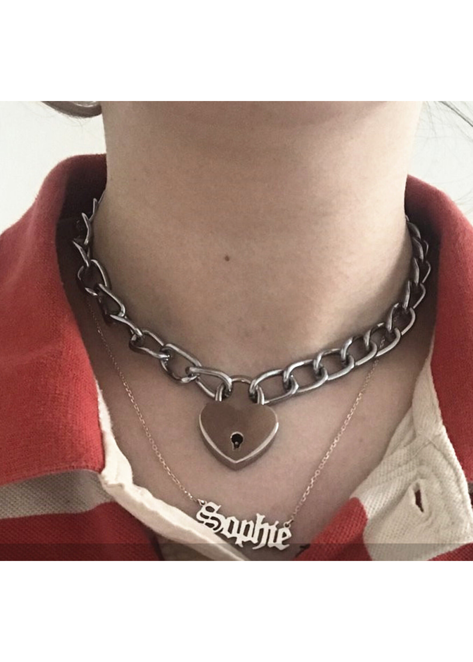 Heart Lock & key Silver Pendant Necklace