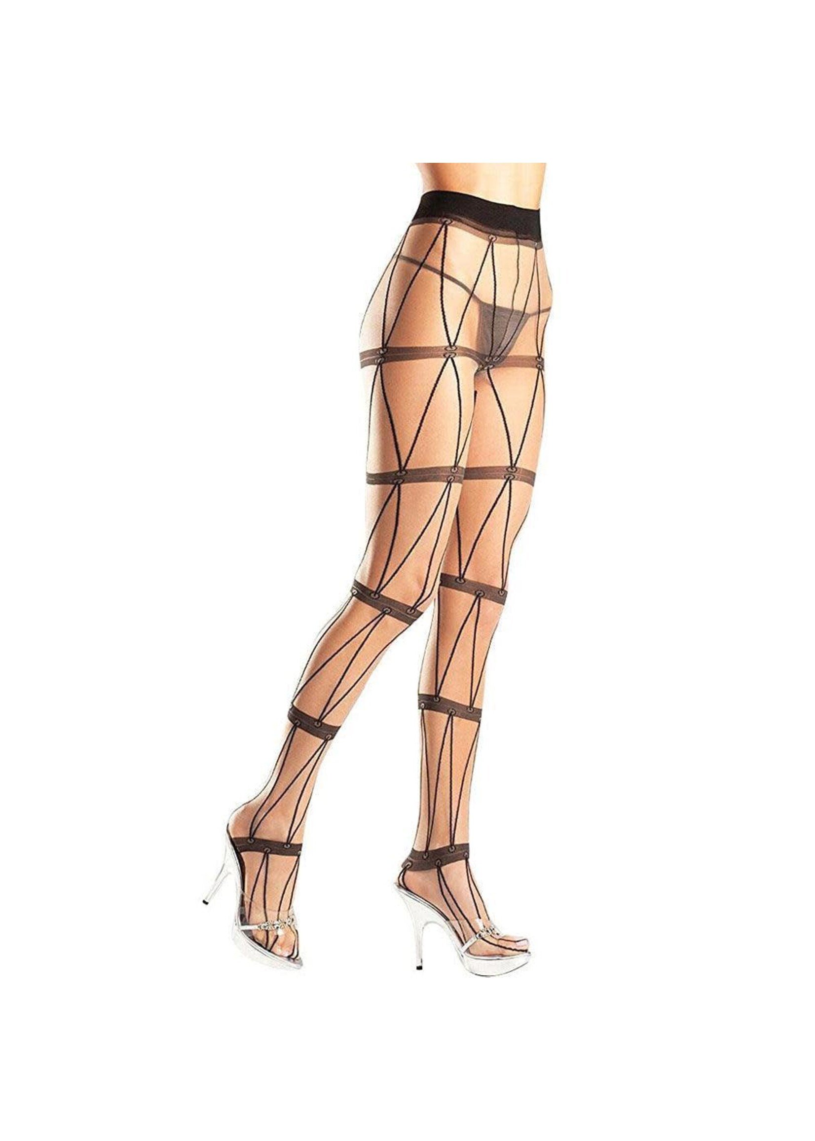 Sheer Faux Chains Design Pantyhose