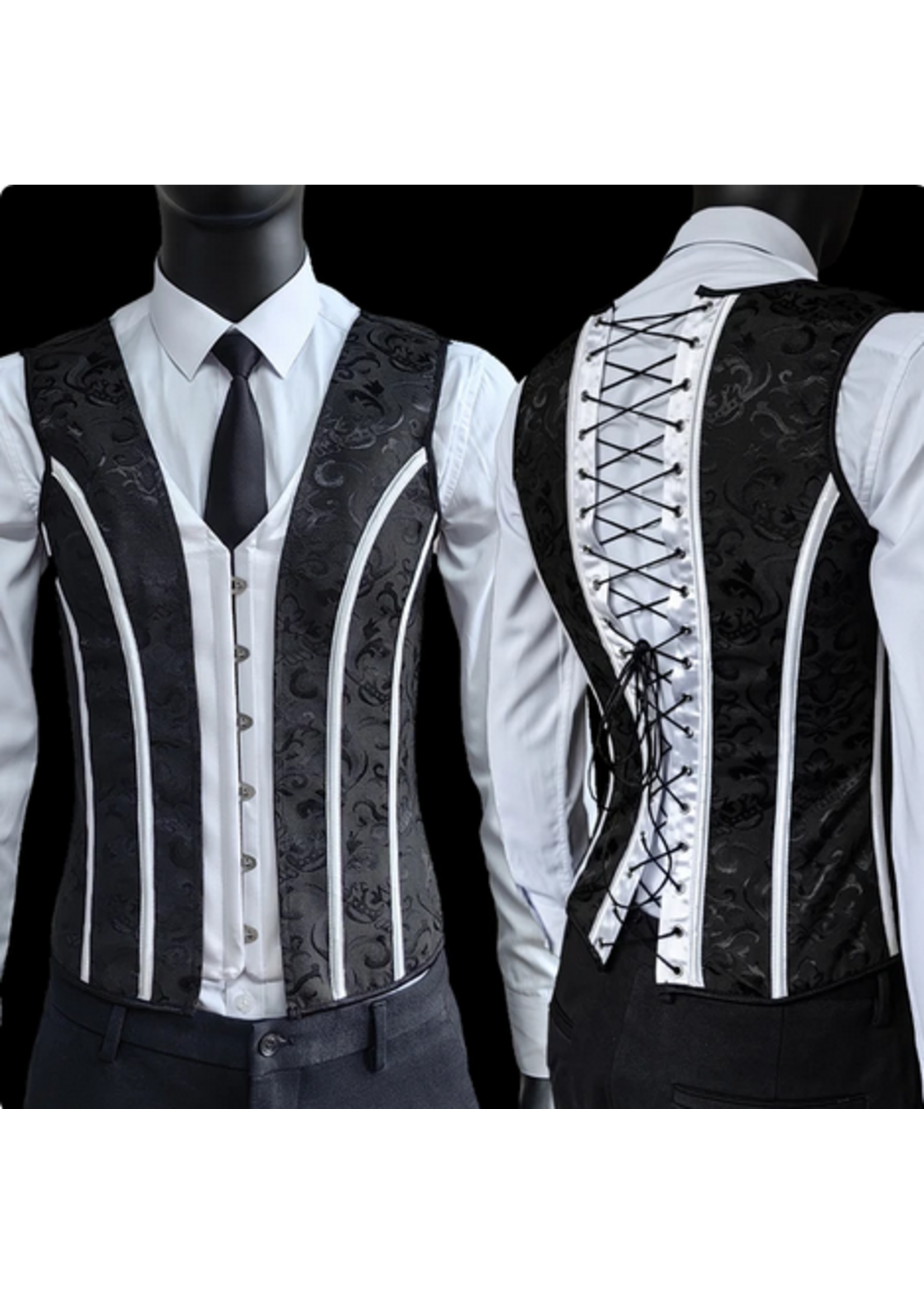 Smoosh White & Black Brocade Men's Corset