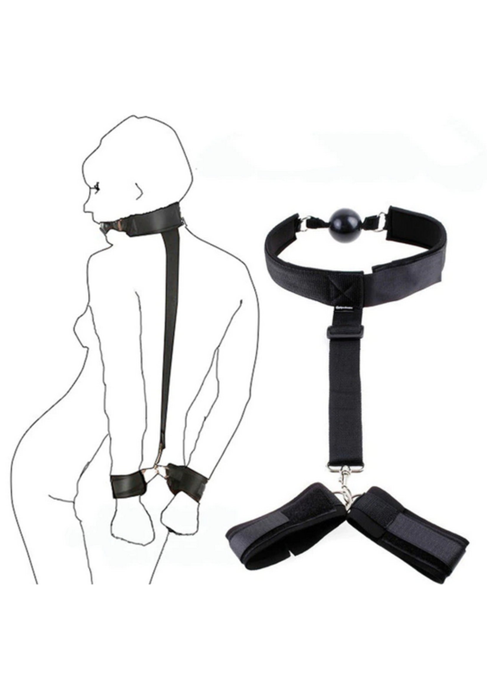 Value Gag and Cuff Harness Set Black