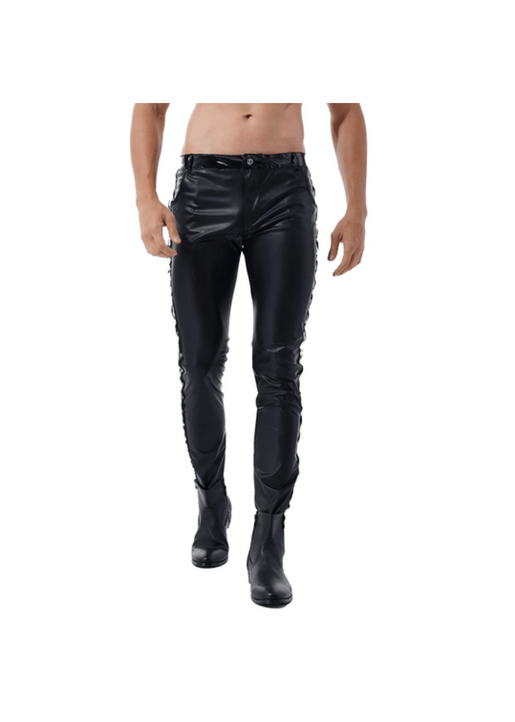 Smoosh Mens Faux Leather Pants w/ Metal Rings