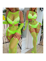 Smoosh Neon Green Body suit with attached Leggings & wrist sleeves