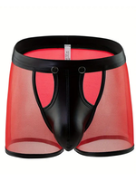 Clearance Men's Latex Faux Leather Mesh Boxer Briefs