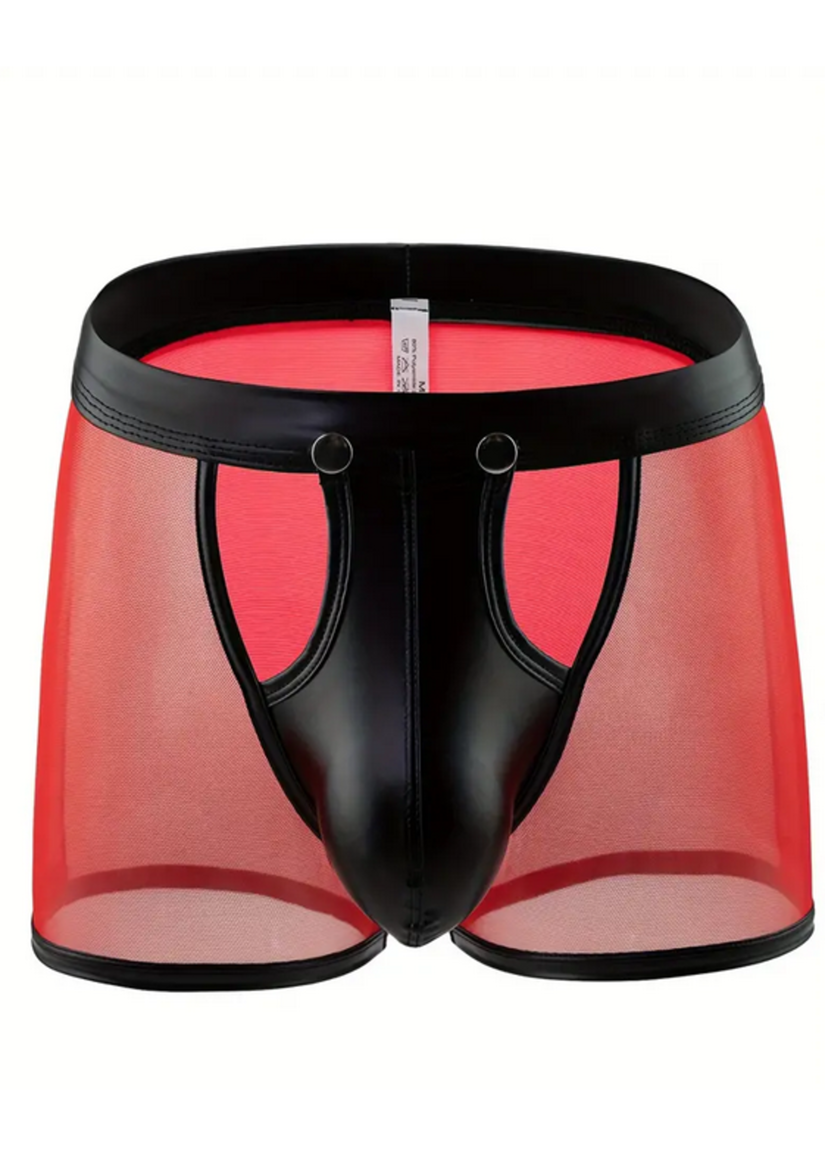 Clearance Men's Latex Faux Leather Mesh Boxer Briefs