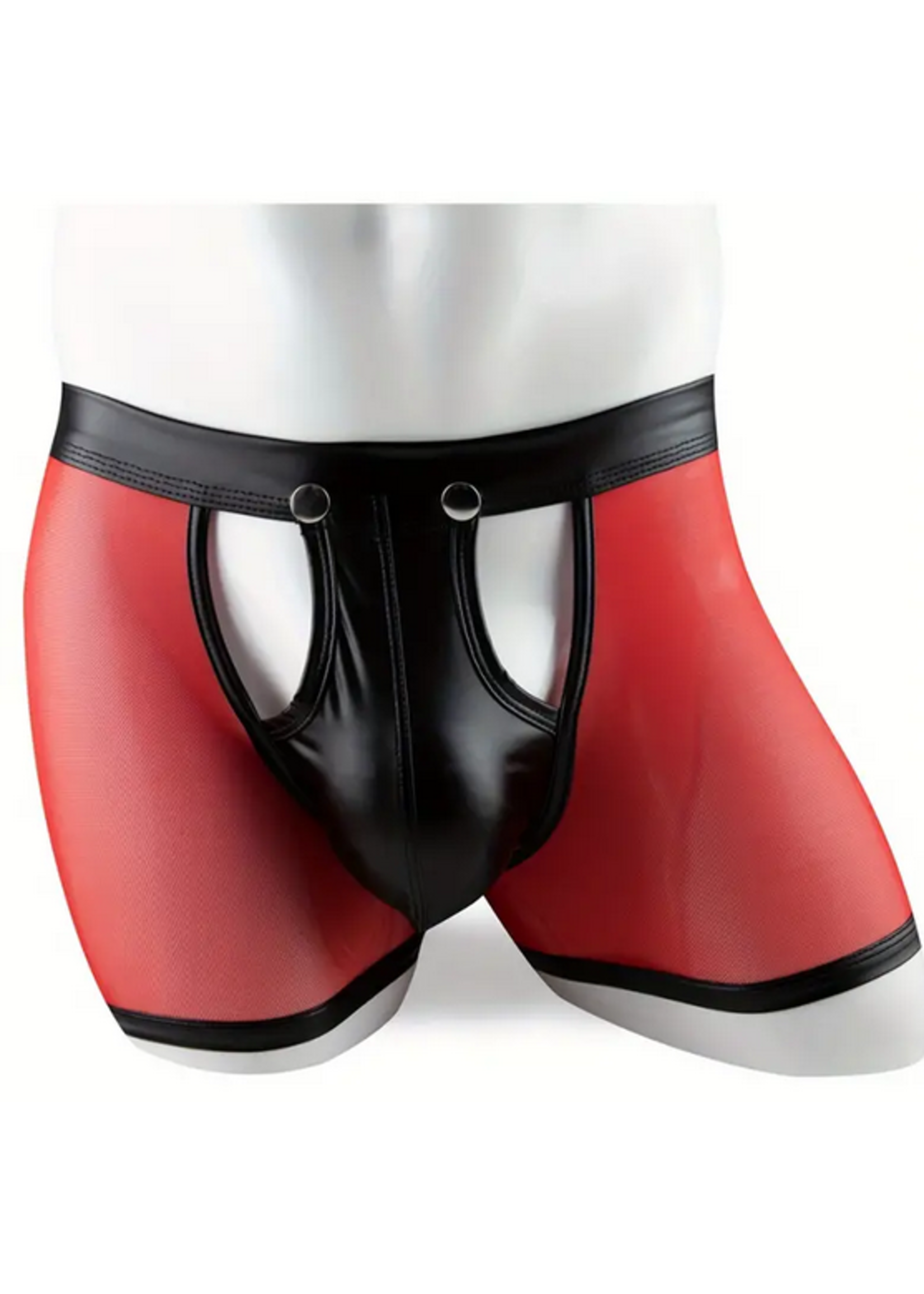 Clearance Men's Latex Faux Leather Mesh Boxer Briefs