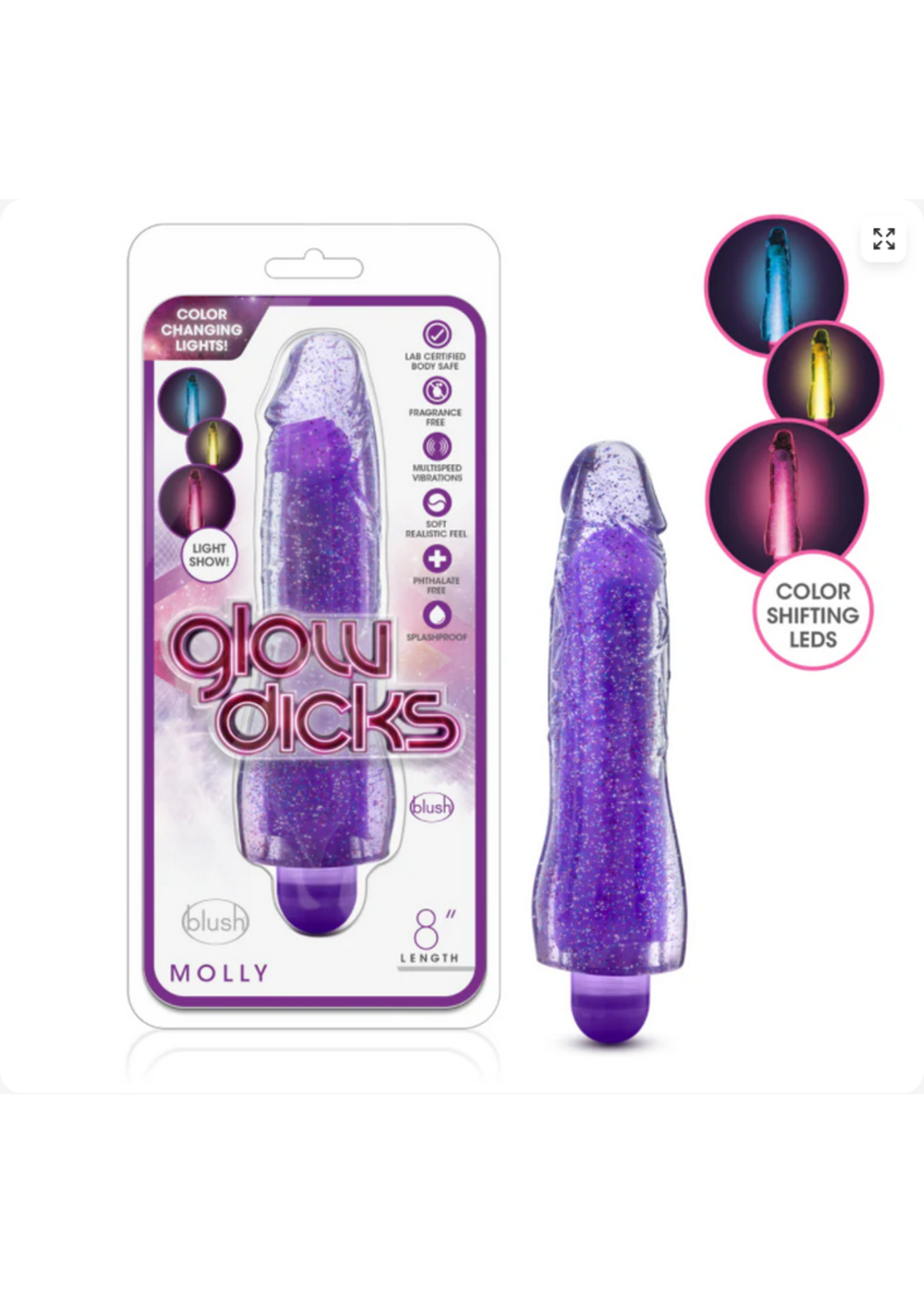 Blush Glow Dicks Molly Glitter Vibrator - Purp