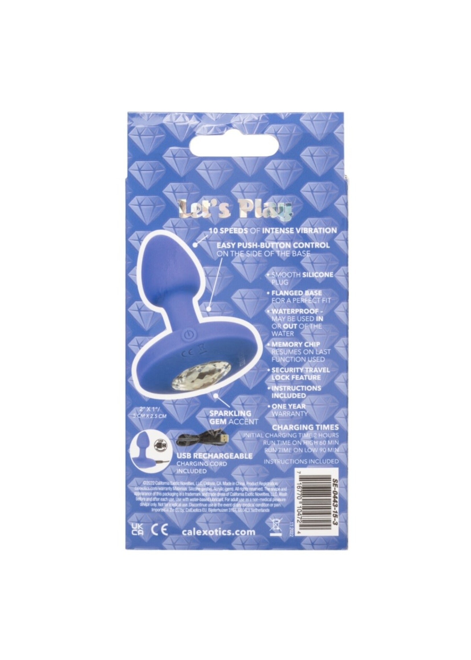 Calexotics Cheeky Gems Small Rechargeable Vibrating Probe - Blue