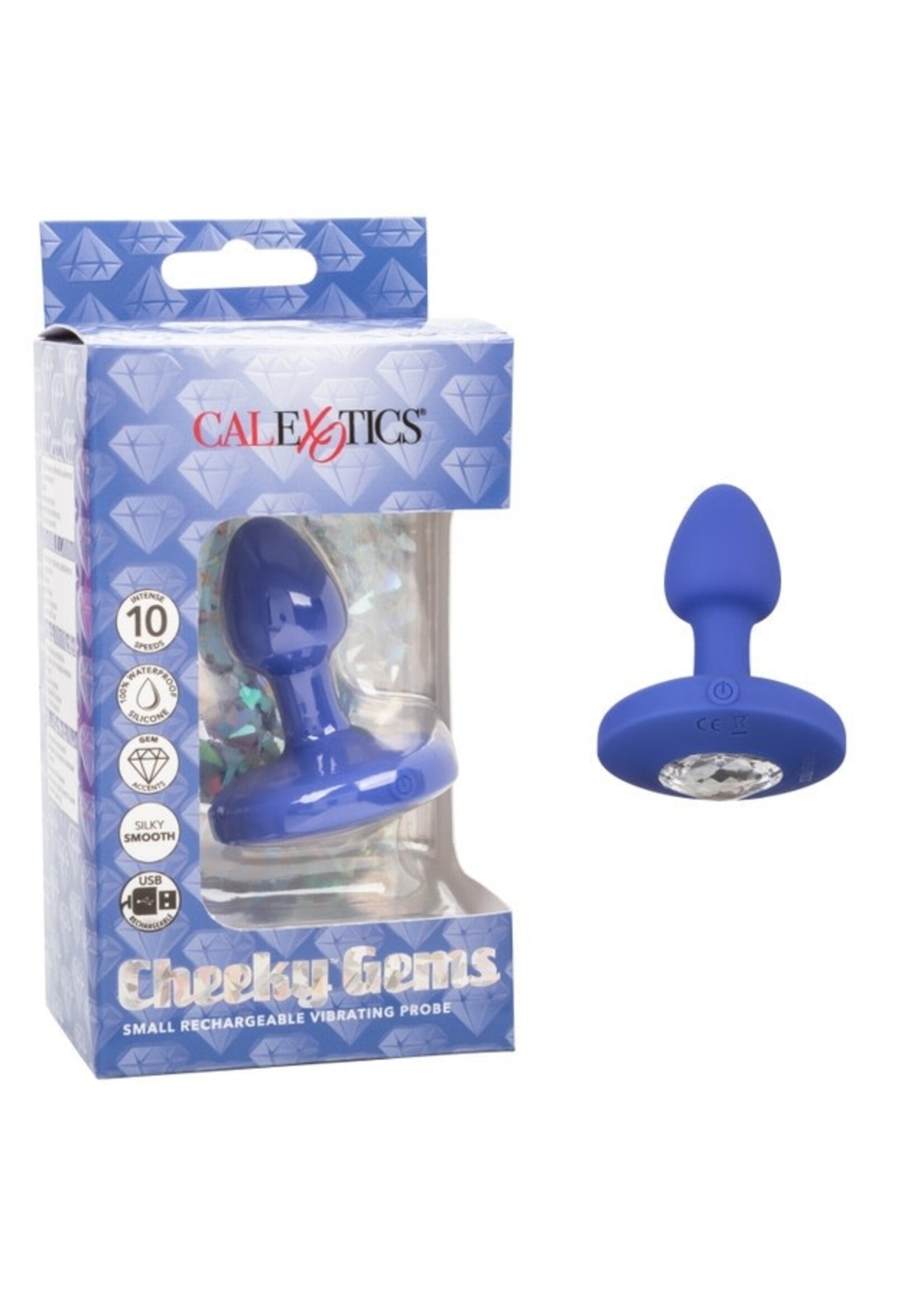 Calexotics Cheeky Gems Small Rechargeable Vibrating Probe - Blue