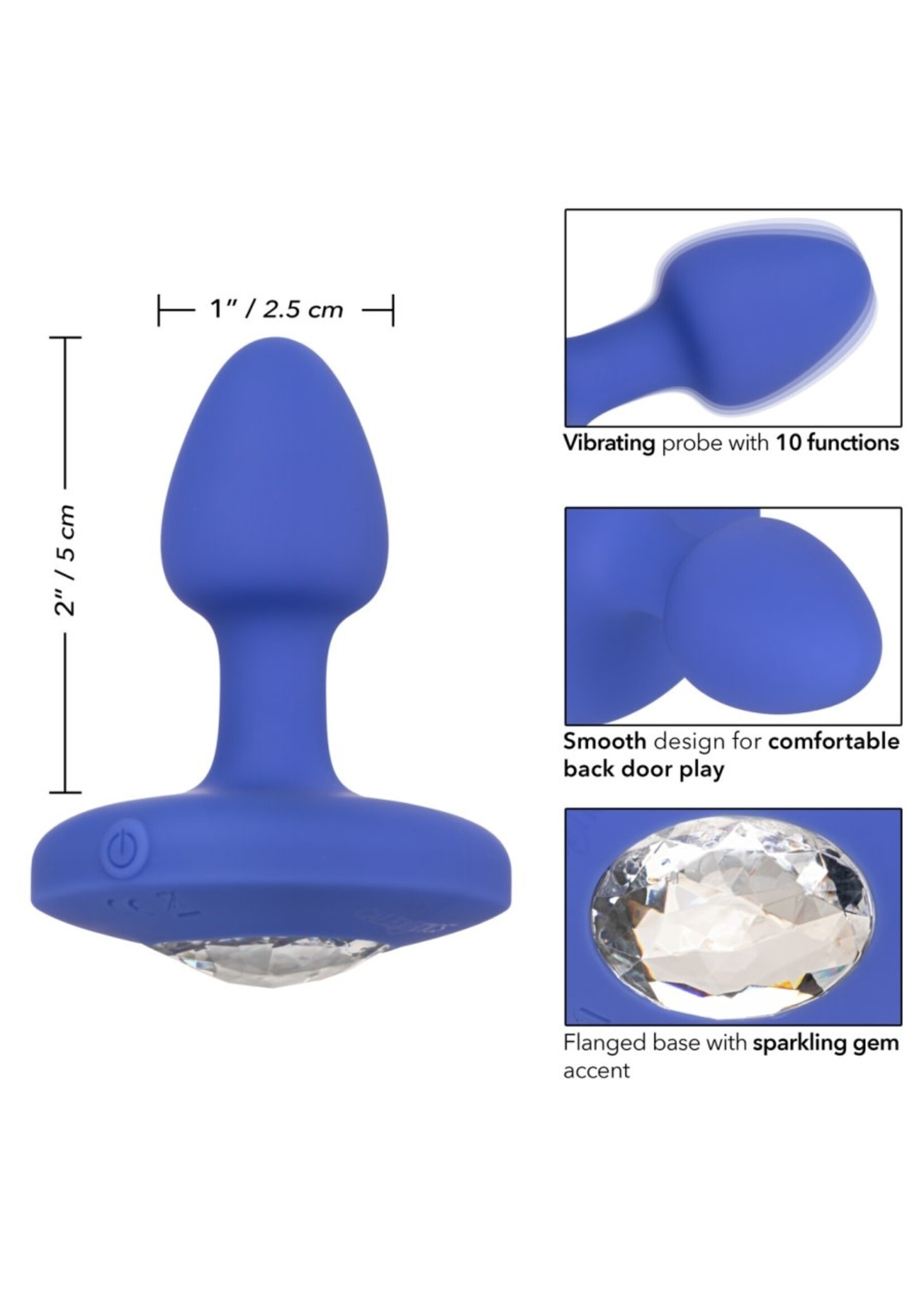 Calexotics Cheeky Gems Small Rechargeable Vibrating Probe - Blue