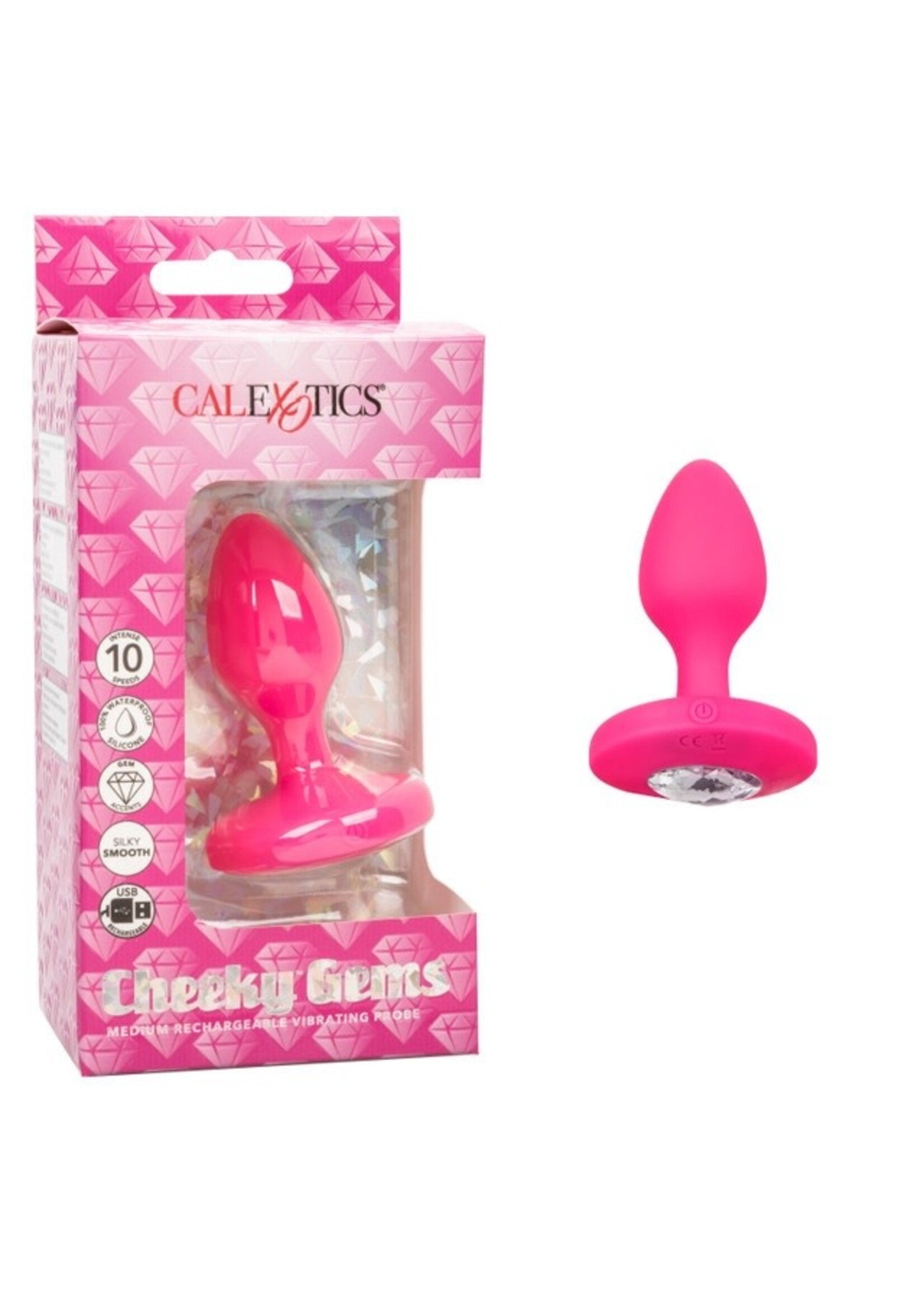 Calexotics Cheeky Gems Medium Rechargeable Vibrating Probe - Pink