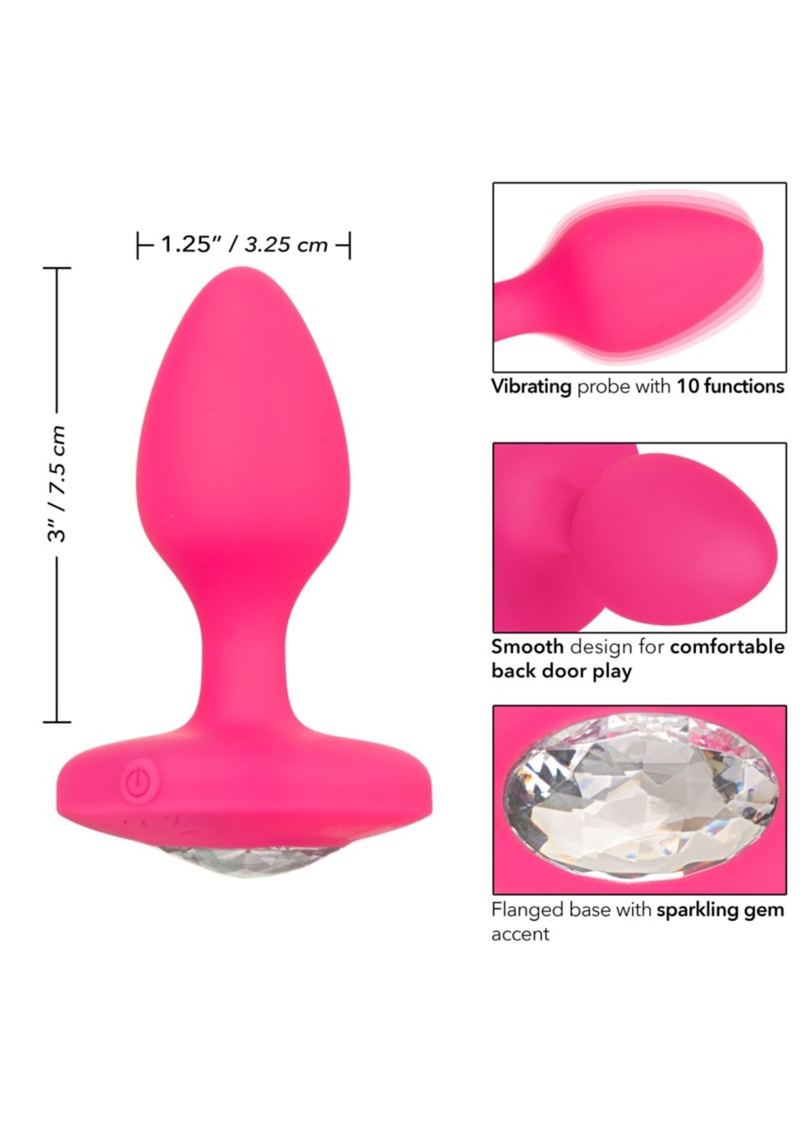 Calexotics Cheeky Gems Medium Rechargeable Vibrating Probe - Pink