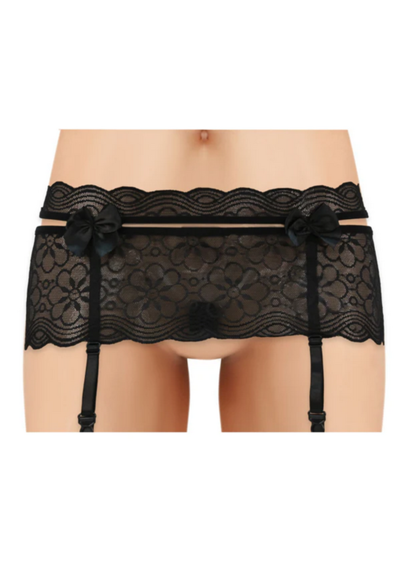Cherry Wear Lace Garter Belt with Bows - O/S