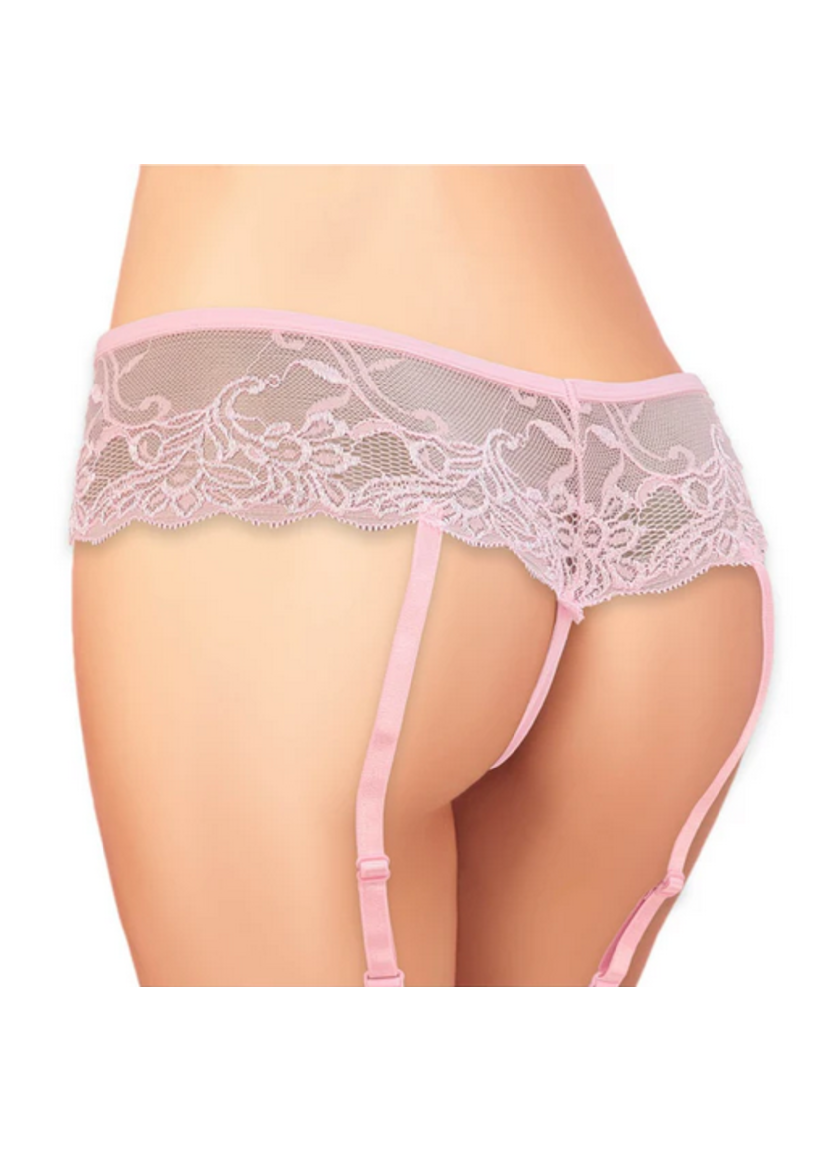 Cherry Wear Lace Garter Belt with Bows - Pink - O/S