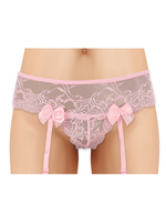 Cherry Wear Lace Garter Belt with Bows - Pink - O/S