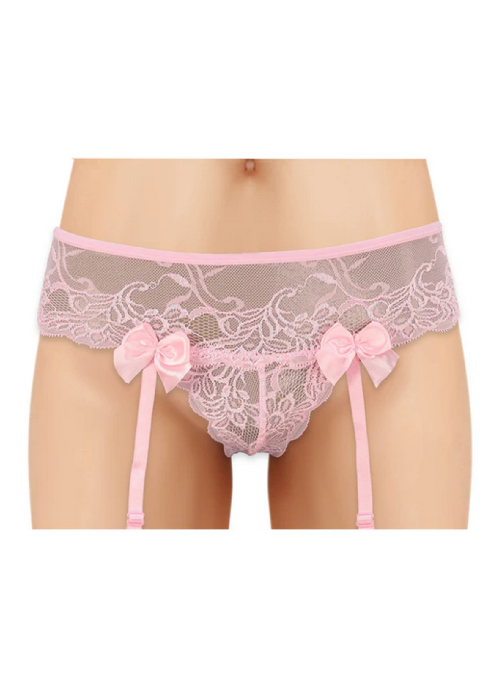 Cherry Wear Lace Garter Belt with Bows - Pink - O/S