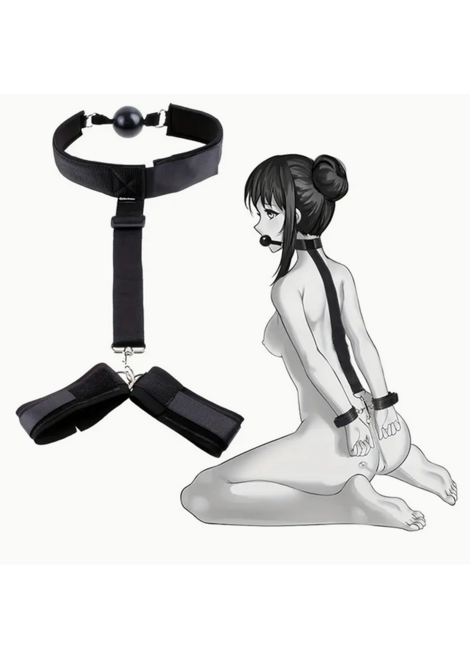 Smoosh Value Gag and Cuff Harness Set Black