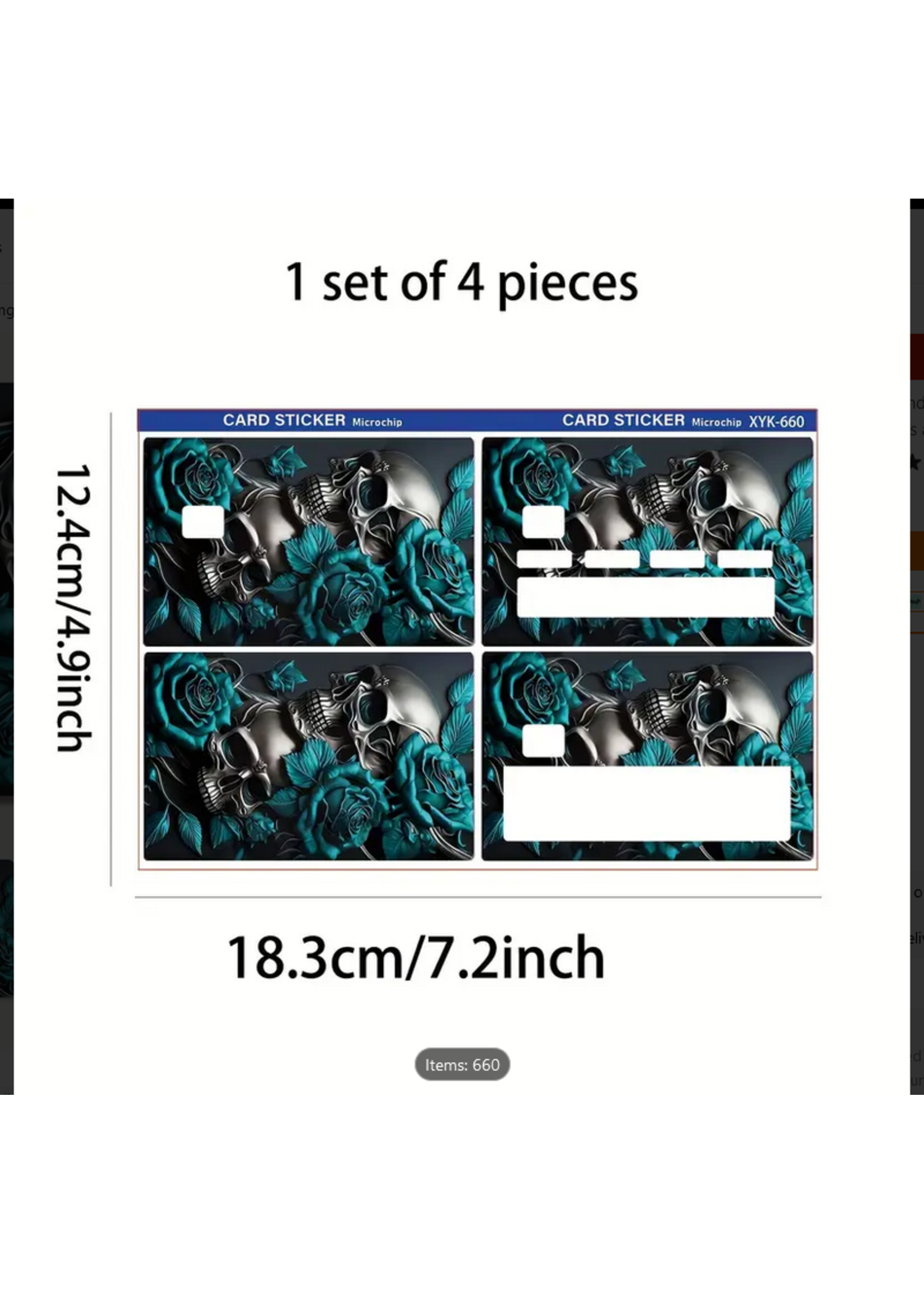 Teal Rose Skulls Credit Debit Card Sticker Cover