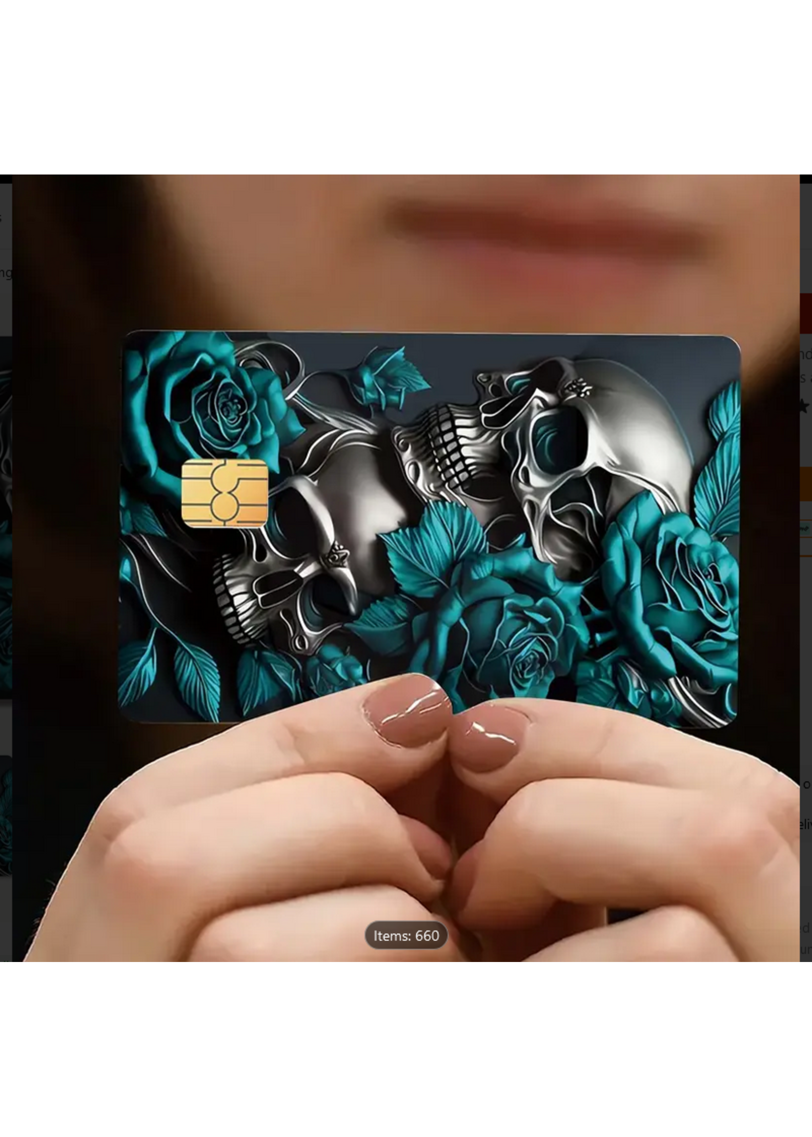 Teal Rose Skulls Credit Debit Card Sticker Cover