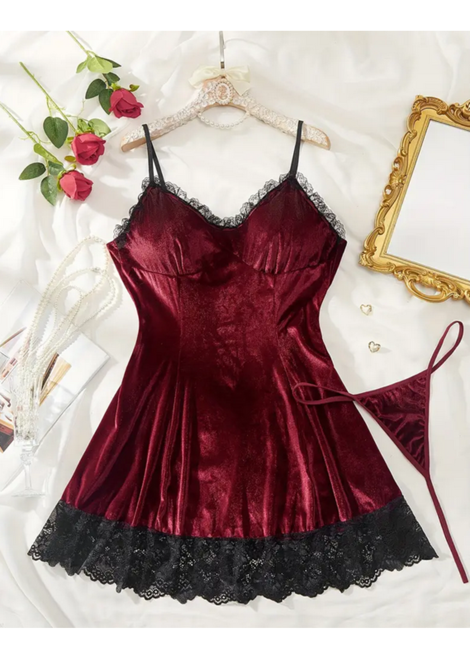 Clearance Sexy Red Velvet Slip Dress w/ Panties Queen Size