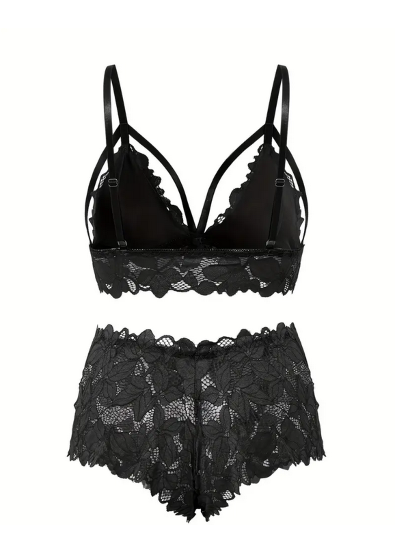 Floral Lace Scalloped Sexy Lingerie Black Queen Set