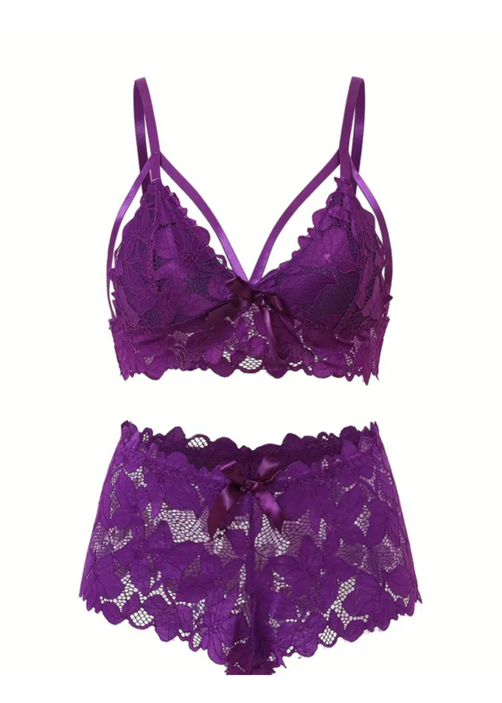 Floral Lace Scalloped Sexy Lingerie Red Queen Set