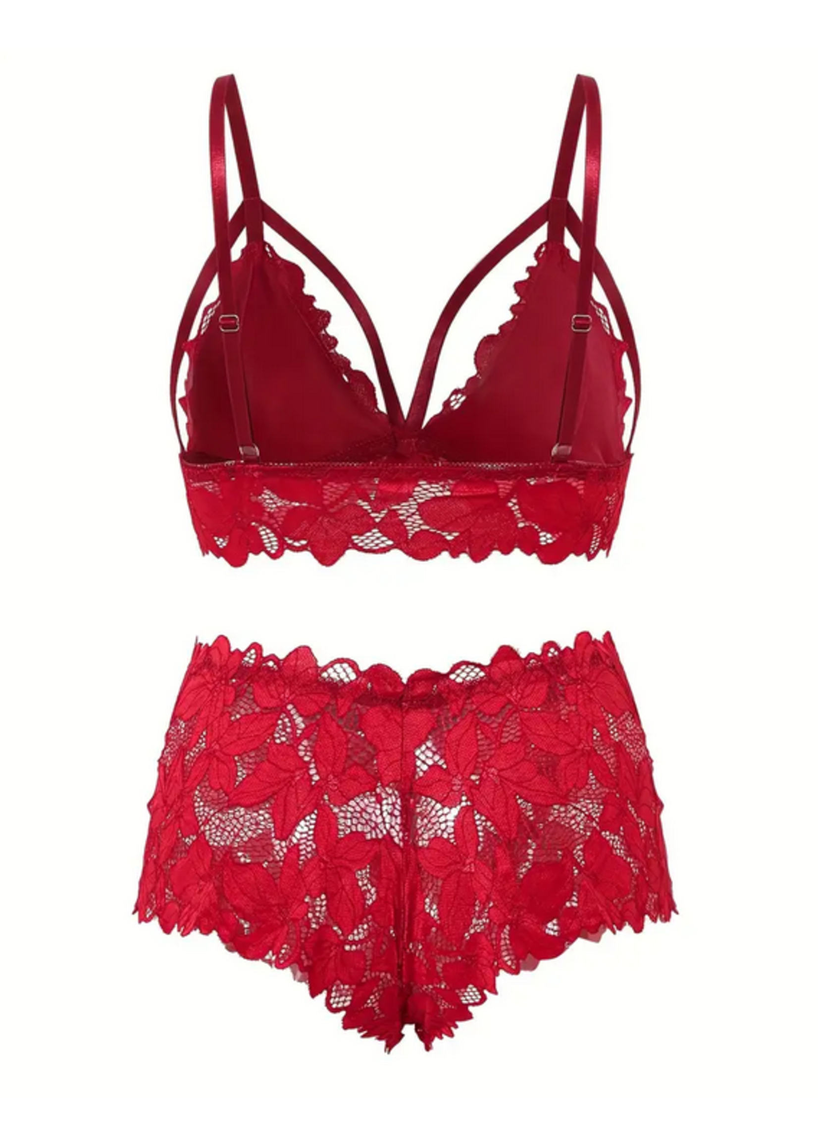 Floral Lace Scalloped Sexy Lingerie Red Queen Set