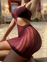 Maroon Bodycon Mesh Dress
