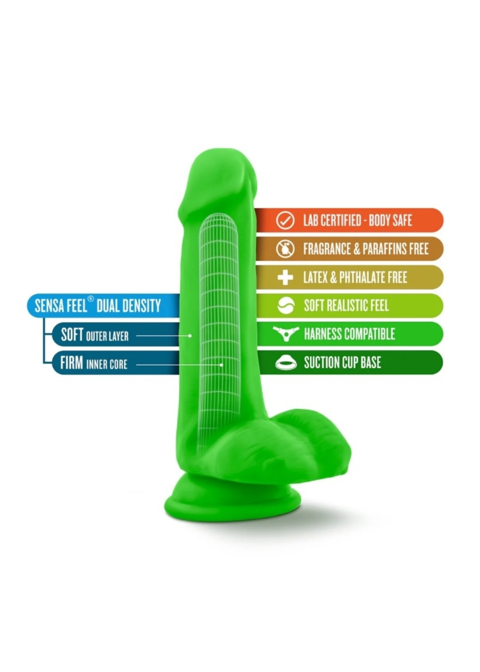 Blush Neo - 6 Inch Dual Density Cock With Balls - Neon Green