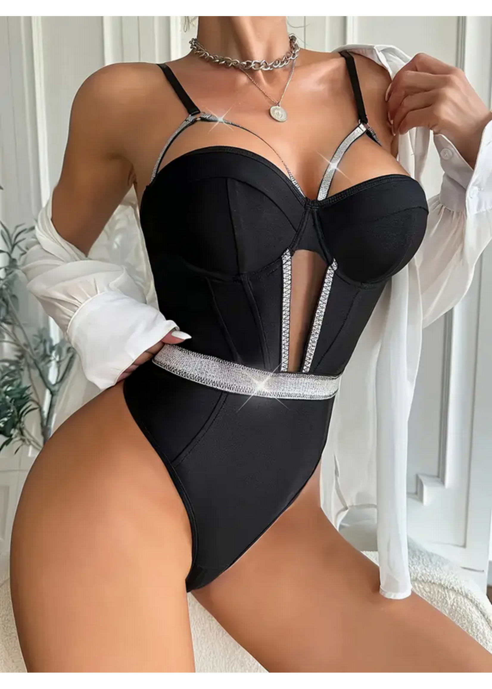 Clearance Sparkly Black Bodysuit