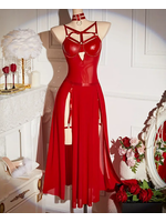 Red Pleather & Sheer Skirt Lingerie Set