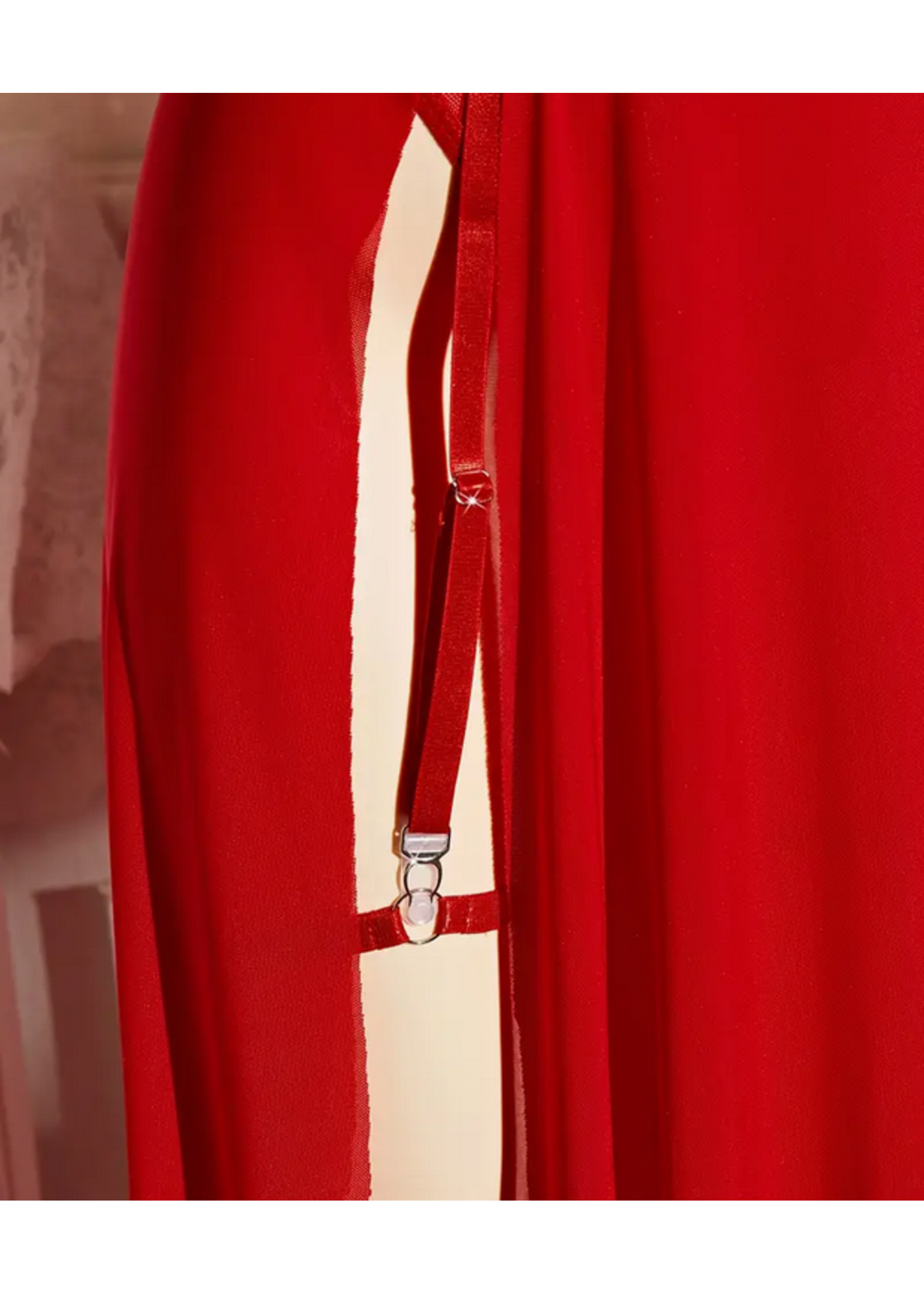 Red Pleather & Sheer Skirt Lingerie Set