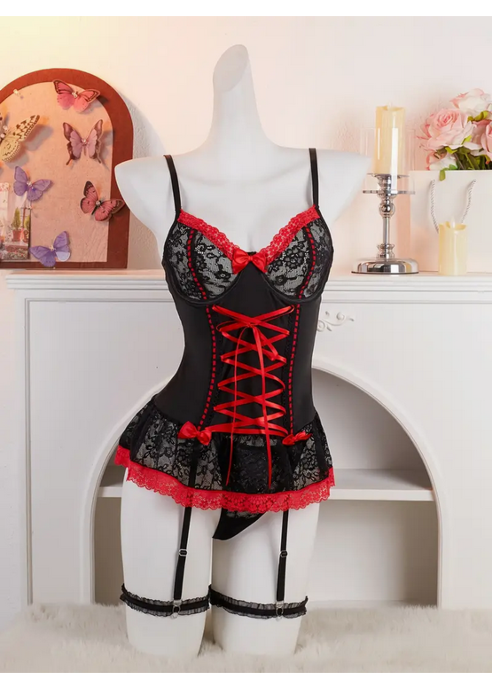 Cherry Bloom 3-Piece Lingerie Set