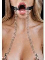 Ouch! O-Ring Gag w Nipple Clamps - Black